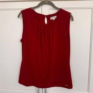 Calvin Klein Women's Deep Red Sleeveless Pleated Neck Top